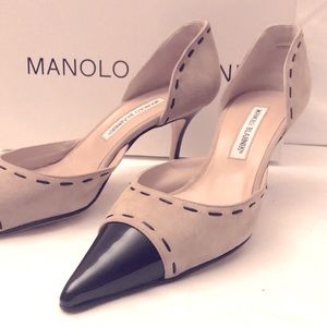 Manolo Blahnik 8 1/2B Taupe & Black